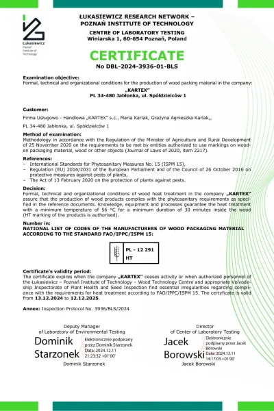 Certificate IPPC 2025 Kartex ENGLISH